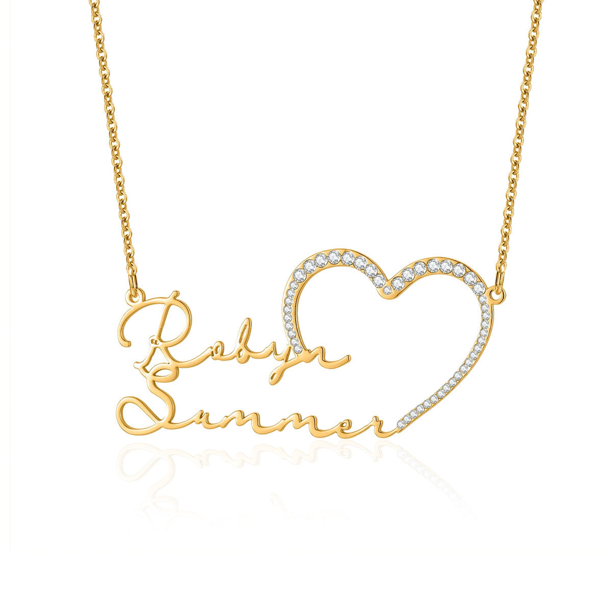 Name Necklace With Heart Clasp Double Layers Cursive Iced Out CZ Lette –  sky is the limit prints craft shop