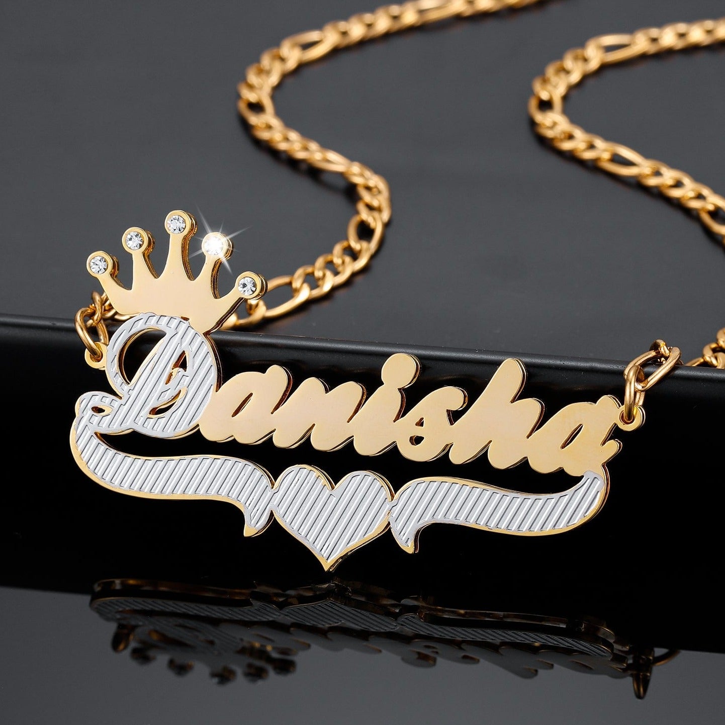 2-Tone Crown 3D Plated Name Necklace