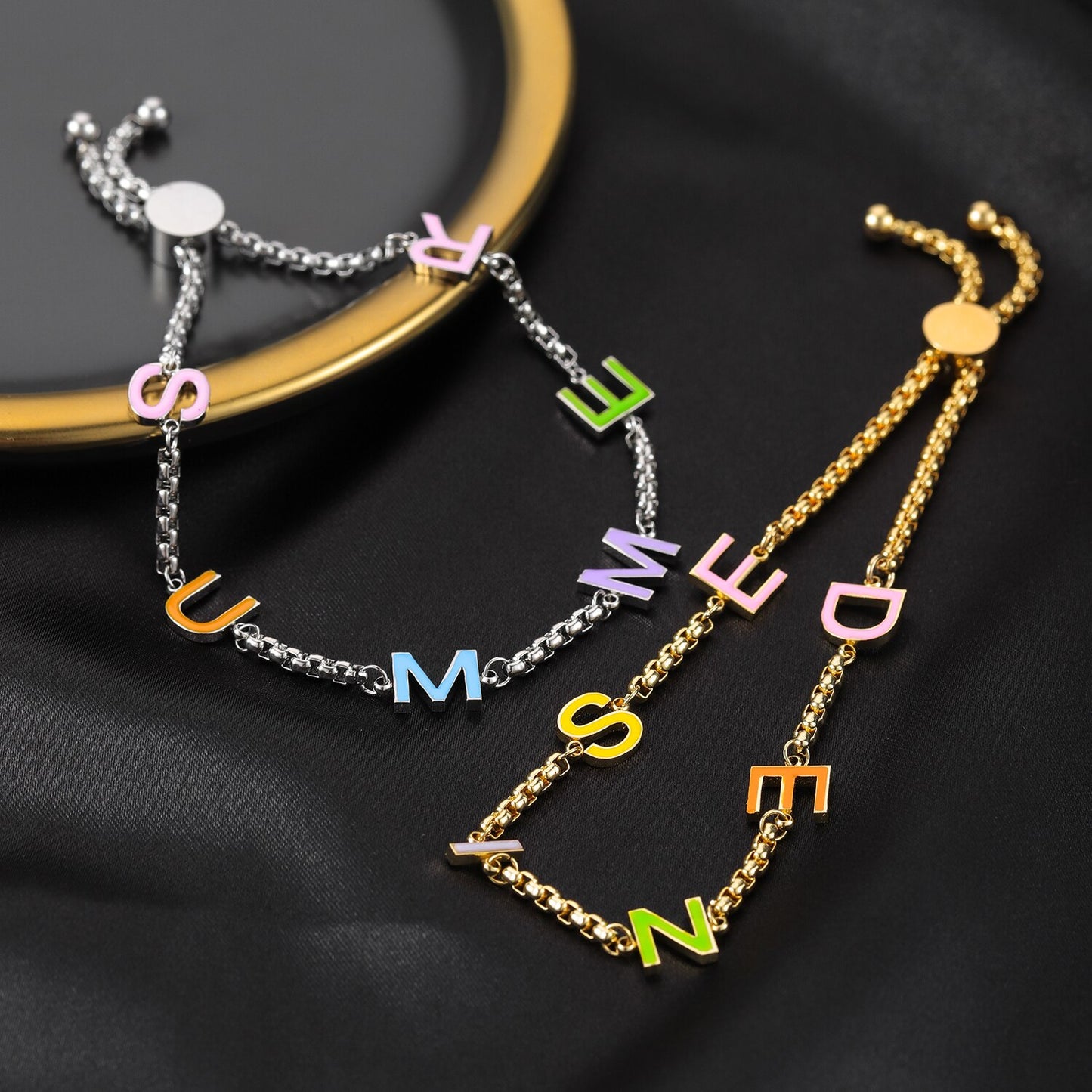 Colored Letter Charm Name Bracelet