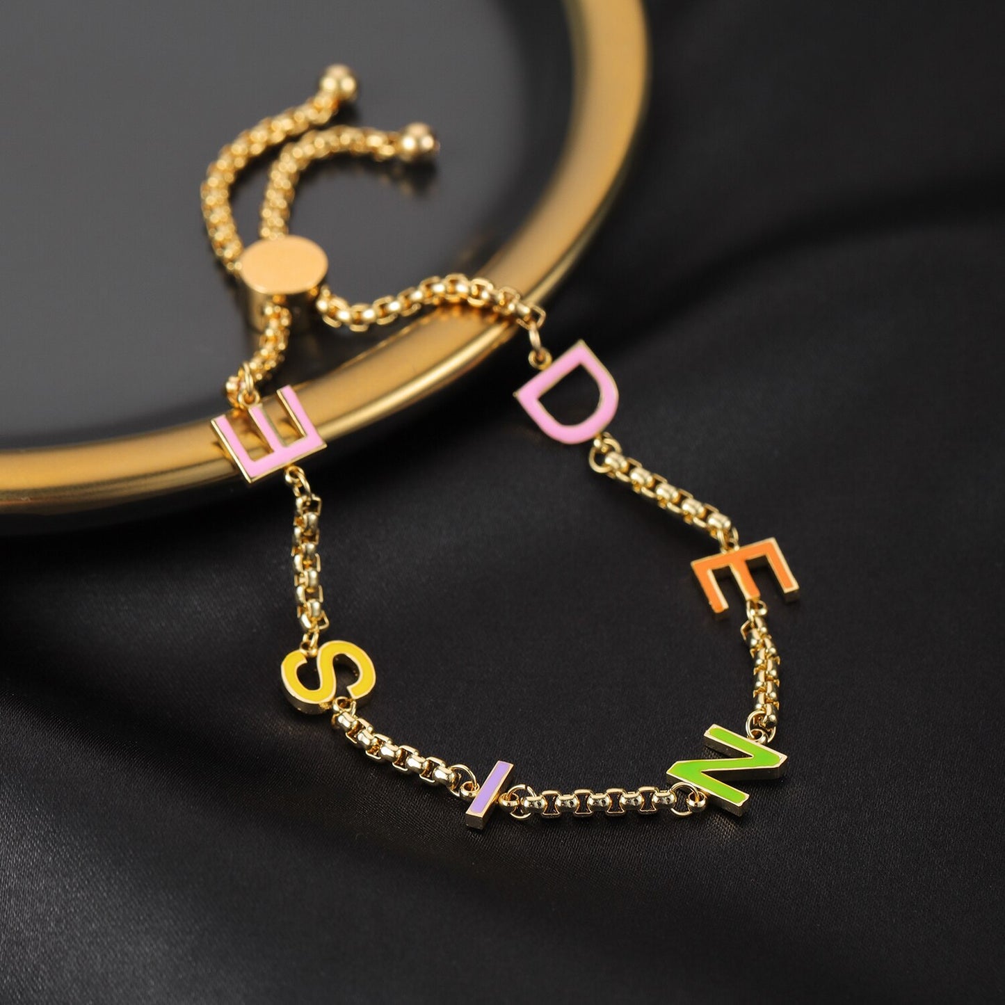 Colored Letter Charm Name Bracelet