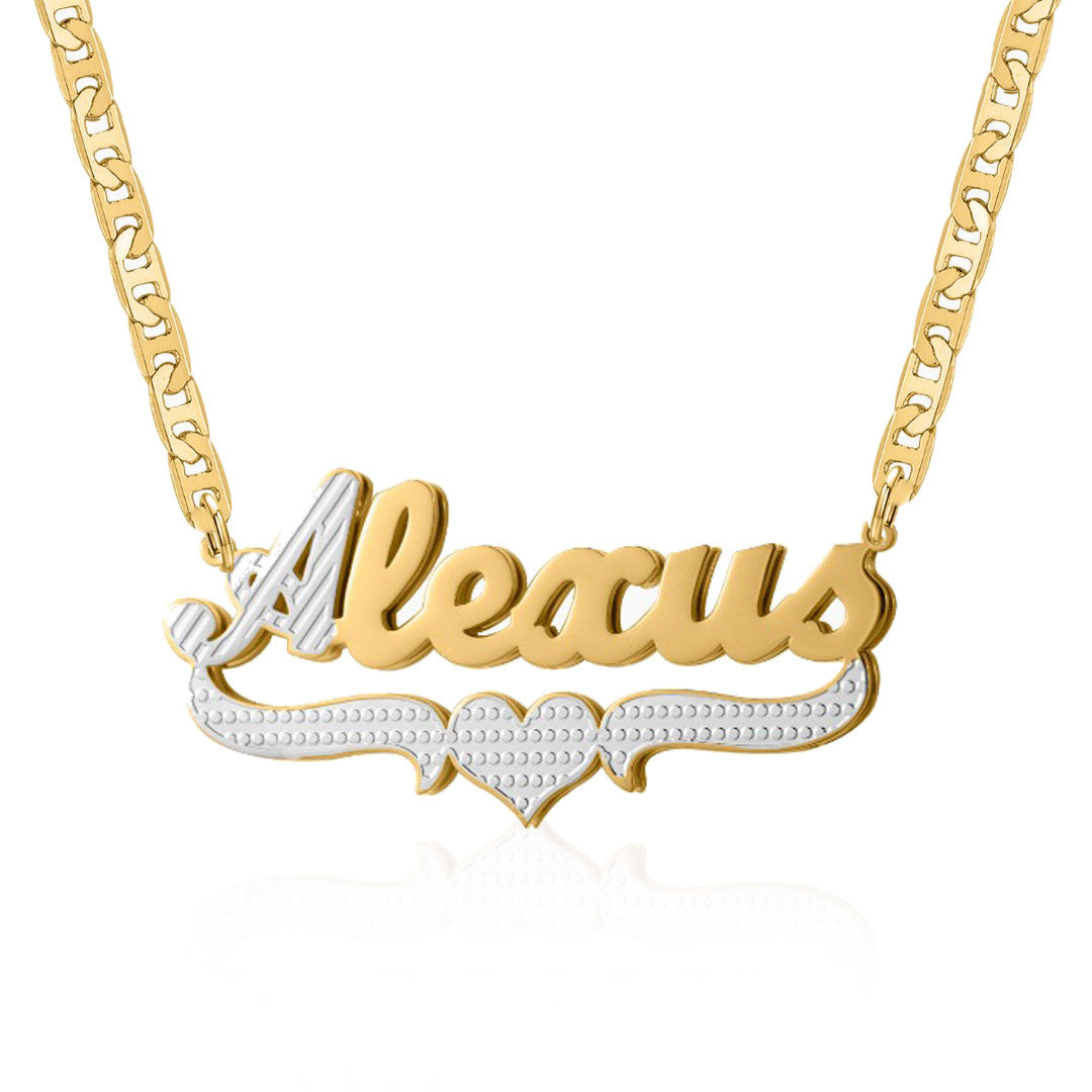 2-Tone Heart Bar 3D Plated Name Necklace