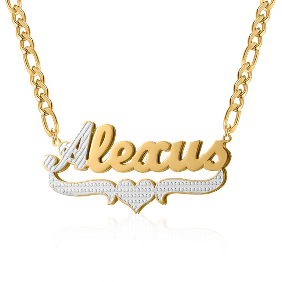 2-Tone Heart Bar 3D Plated Name Necklace