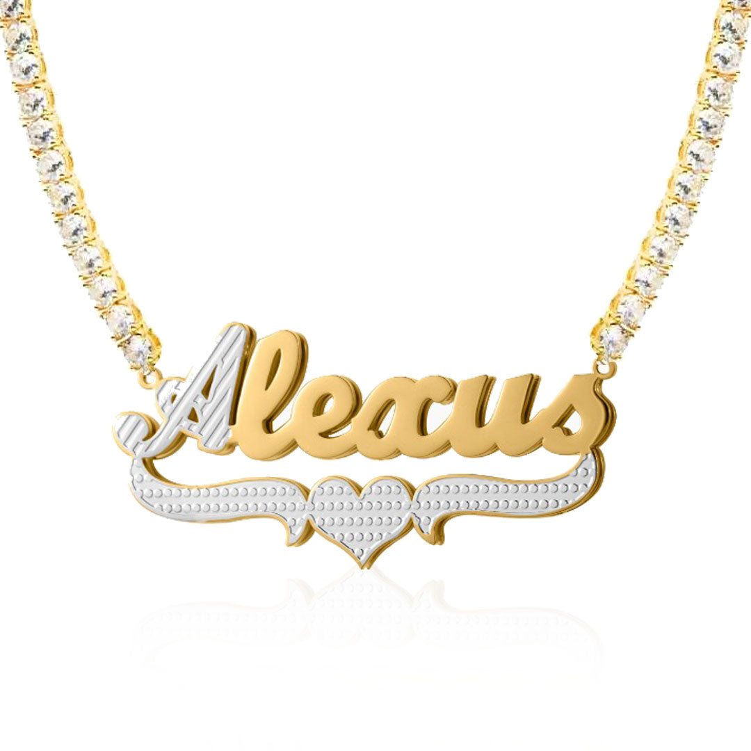 2-Tone Heart Bar 3D Plated Name Necklace