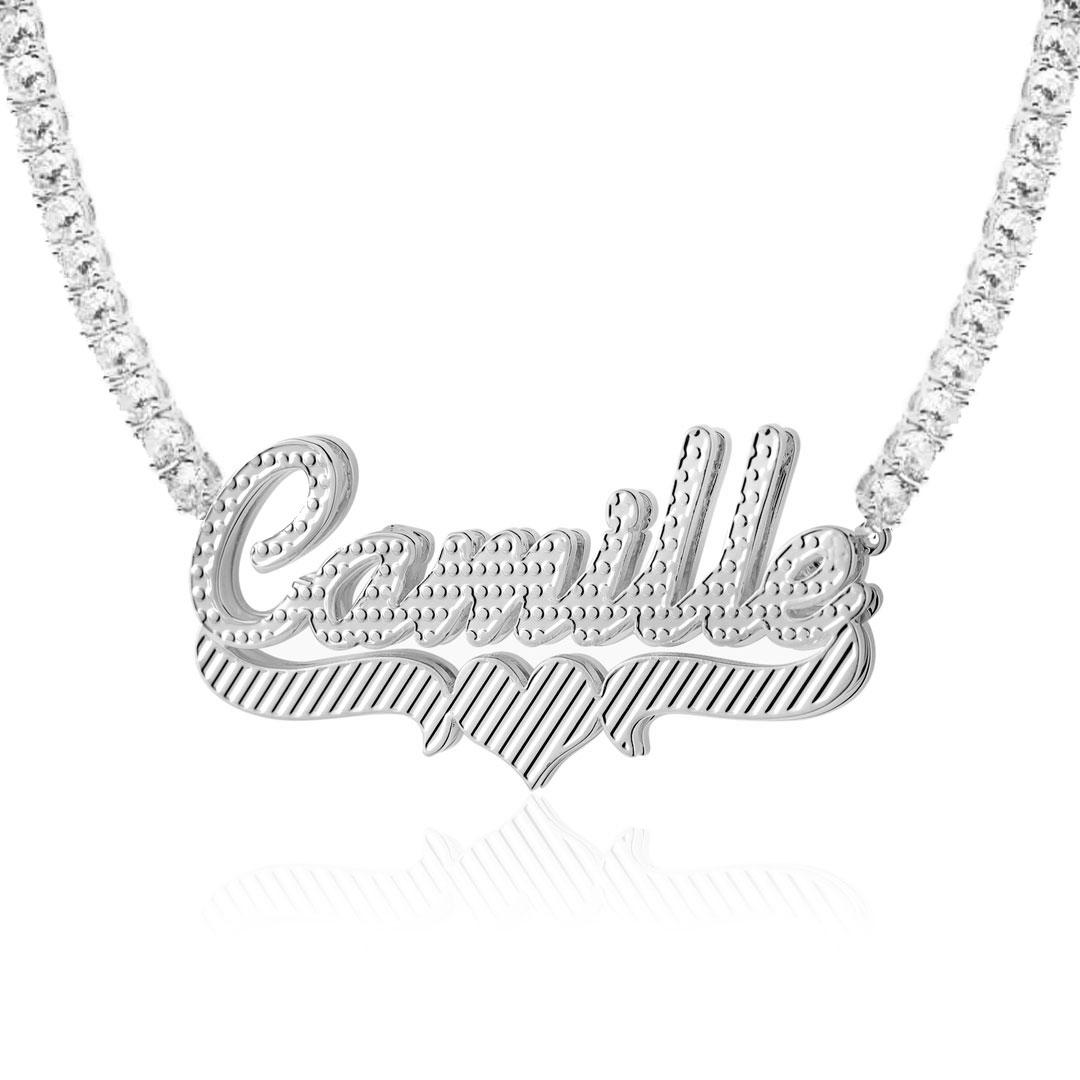 Diamond-Cut Heart Bar 3D Plated Name Necklace