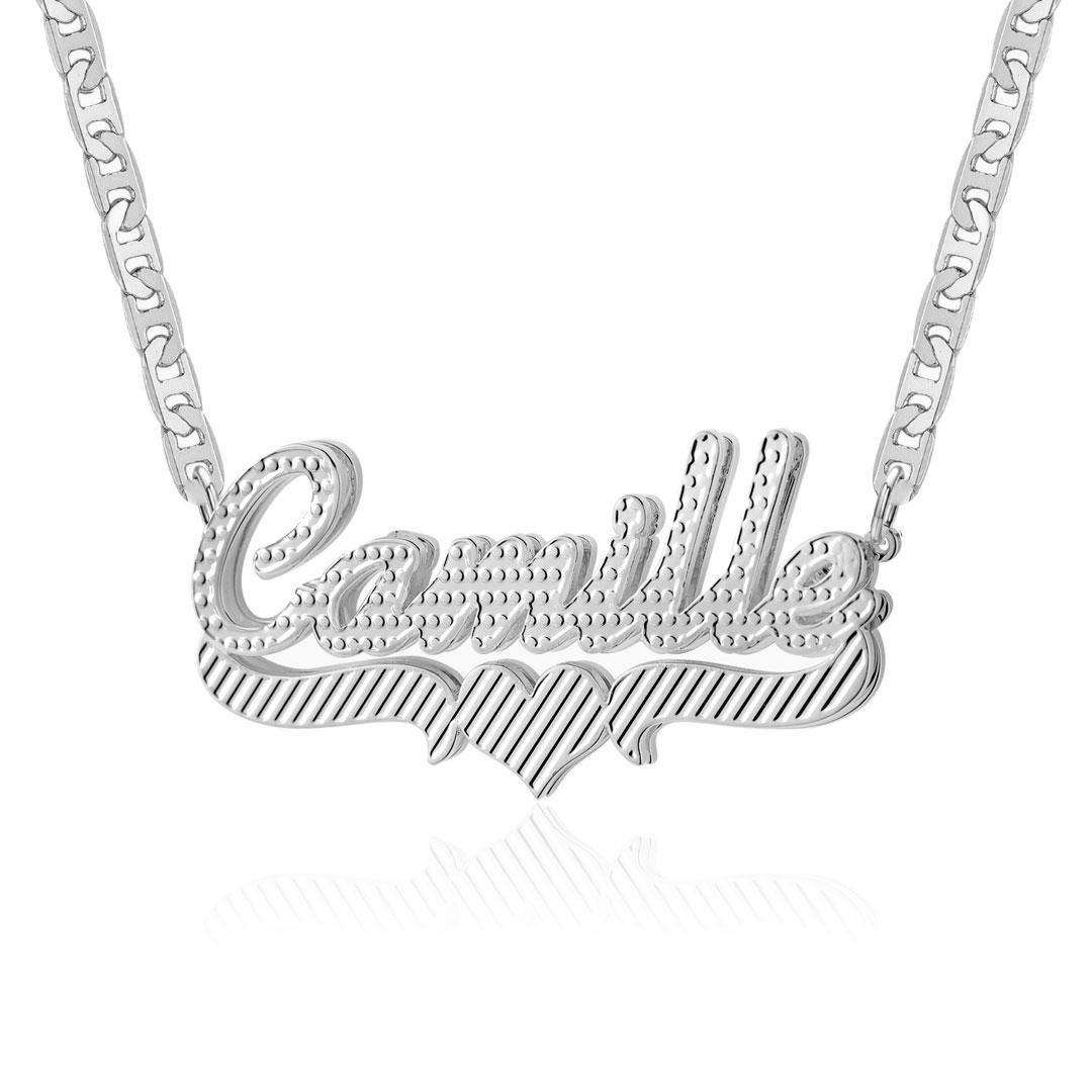 Diamond-Cut Heart Bar 3D Plated Name Necklace