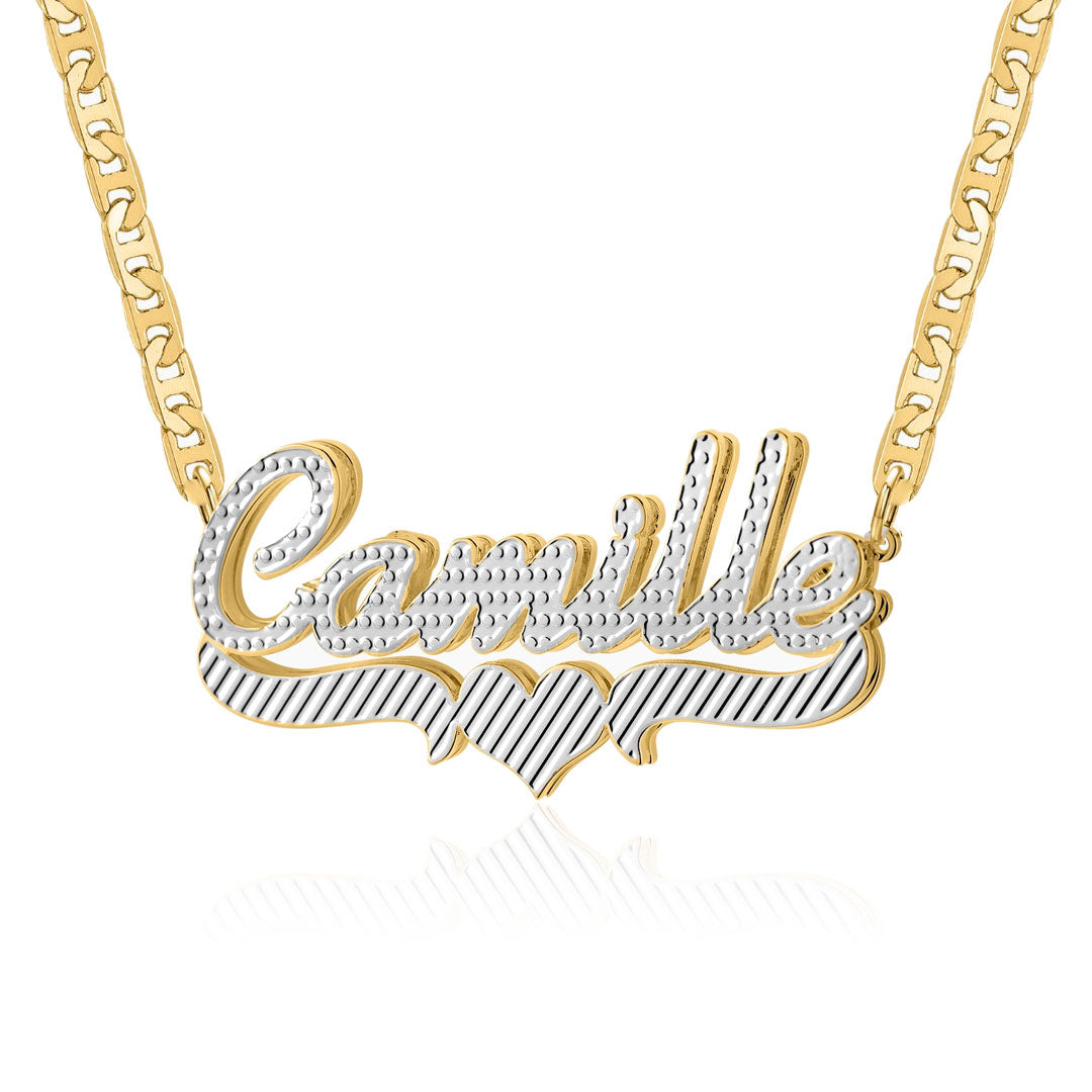 Diamond-Cut Heart Bar 3D Plated Name Necklace