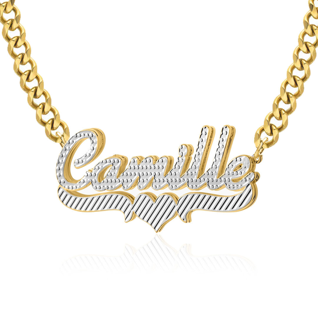 Diamond-Cut Heart Bar 3D Plated Name Necklace