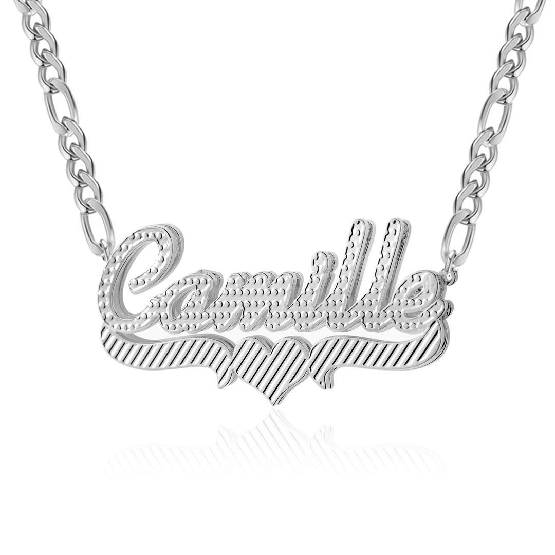 Diamond-Cut Heart Bar 3D Plated Name Necklace