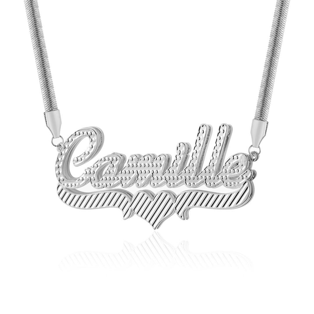 Diamond-Cut Heart Bar 3D Plated Name Necklace