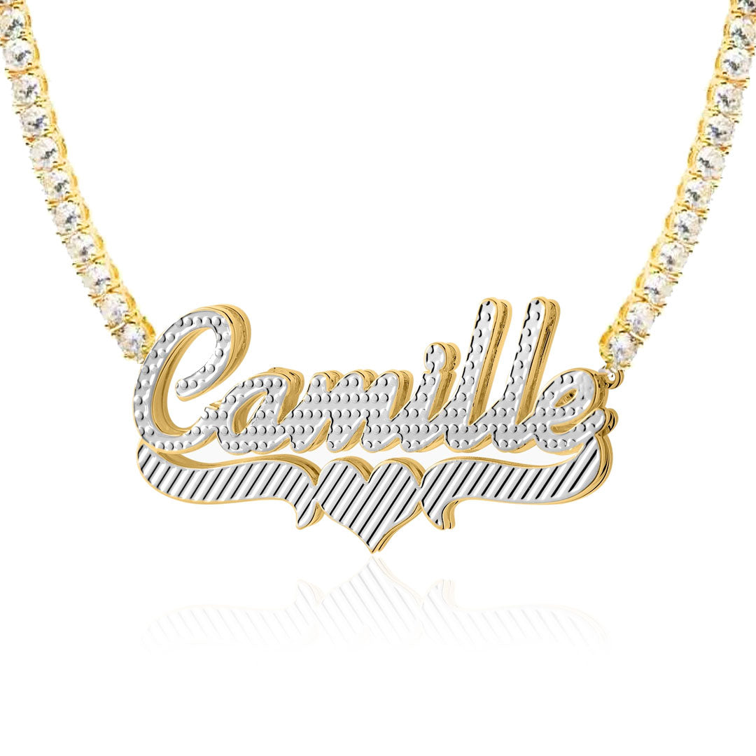 Diamond-Cut Heart Bar 3D Plated Name Necklace