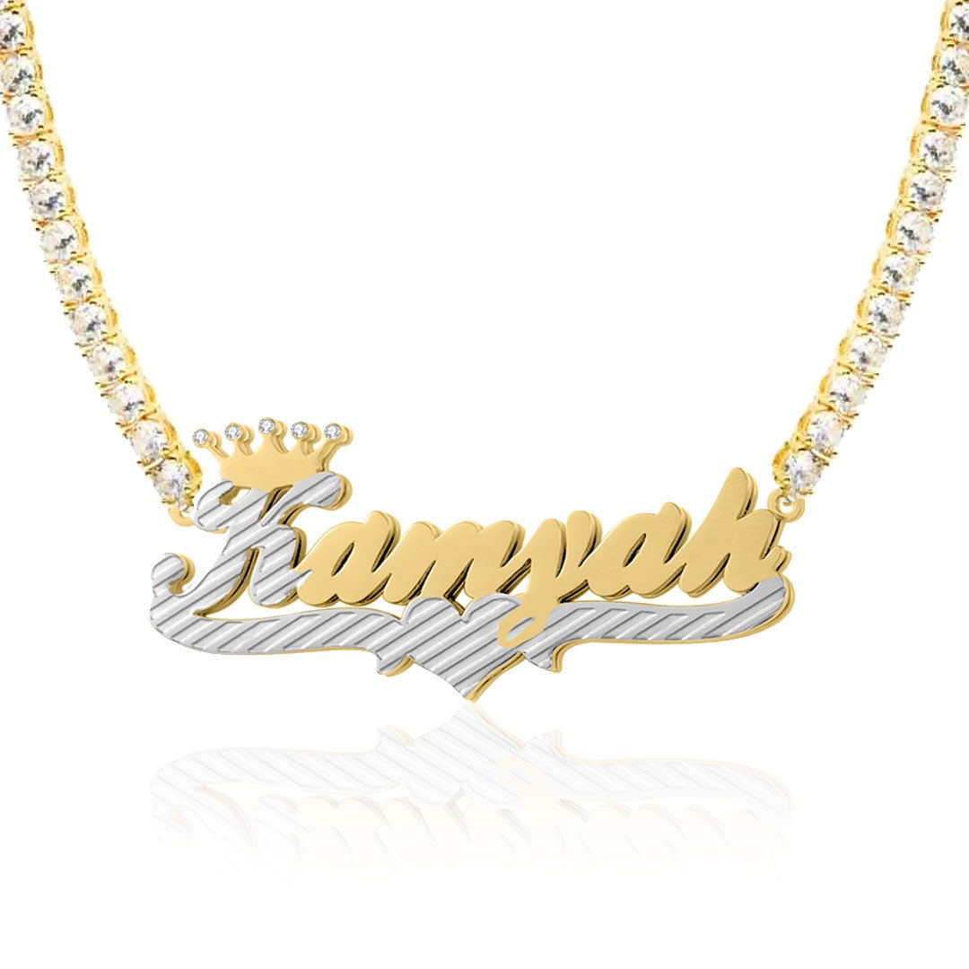 2-Tone Crown 3D Plated Name Necklace