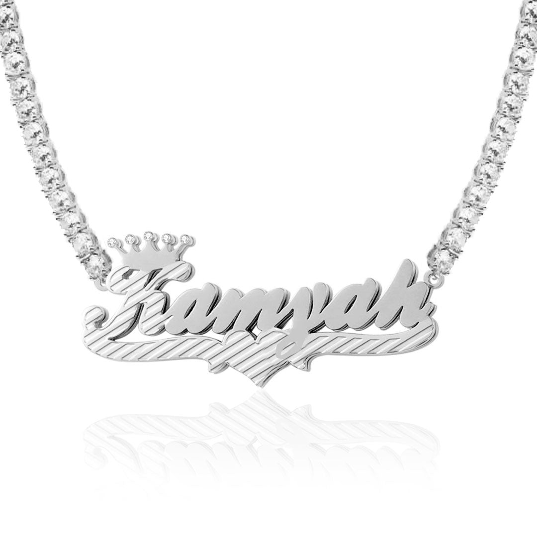 2-Tone Crown 3D Plated Name Necklace