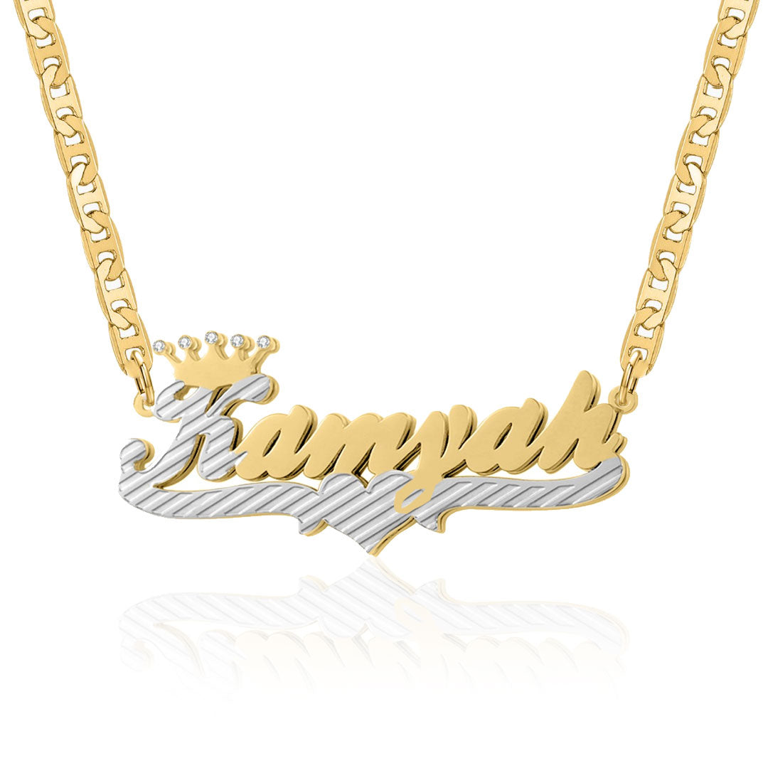 2-Tone Crown 3D Plated Name Necklace