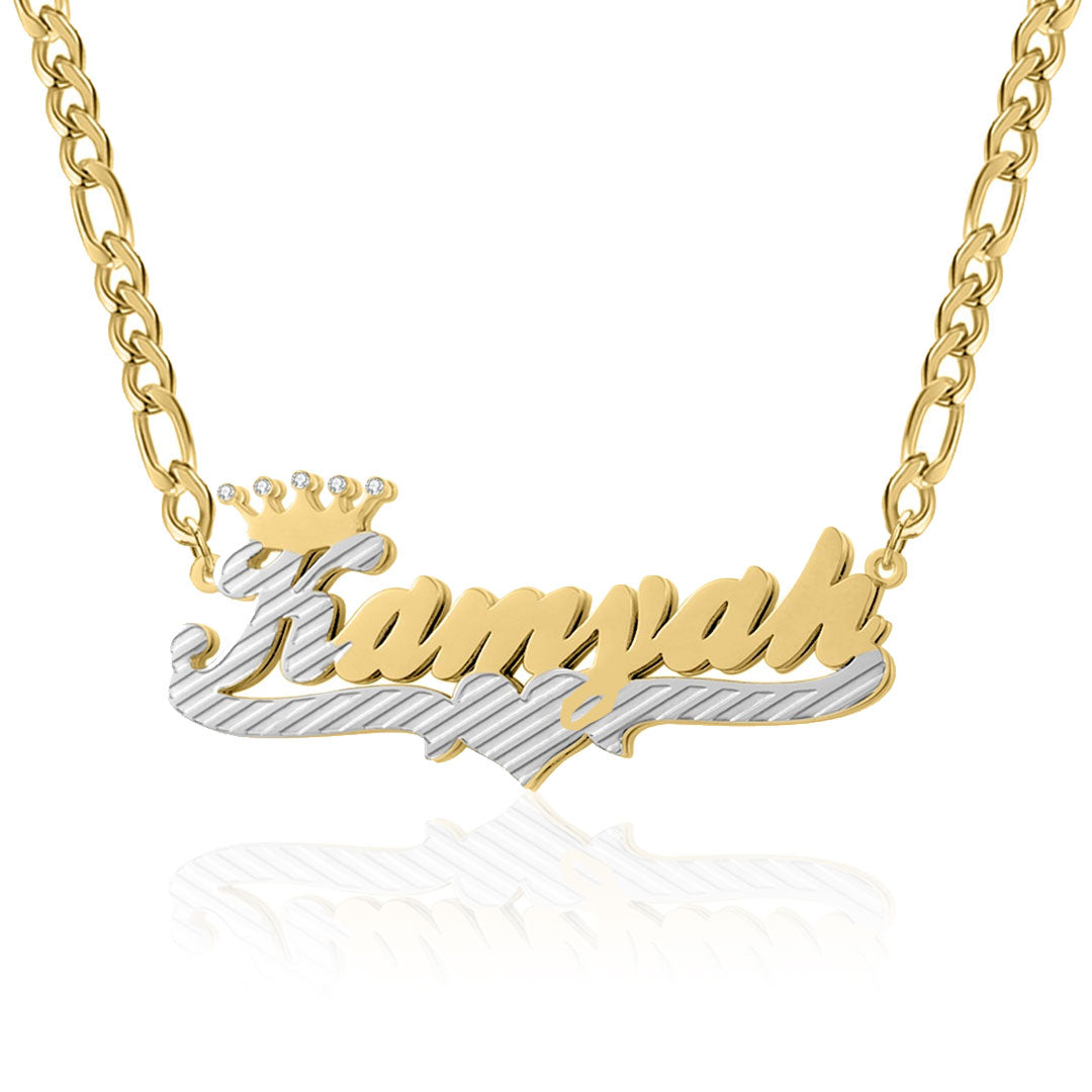 2-Tone Crown 3D Plated Name Necklace