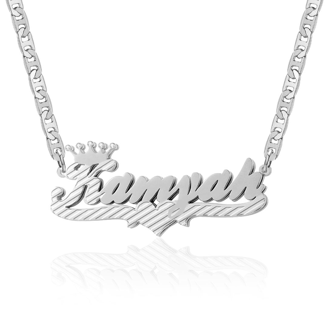 2-Tone Crown 3D Plated Name Necklace