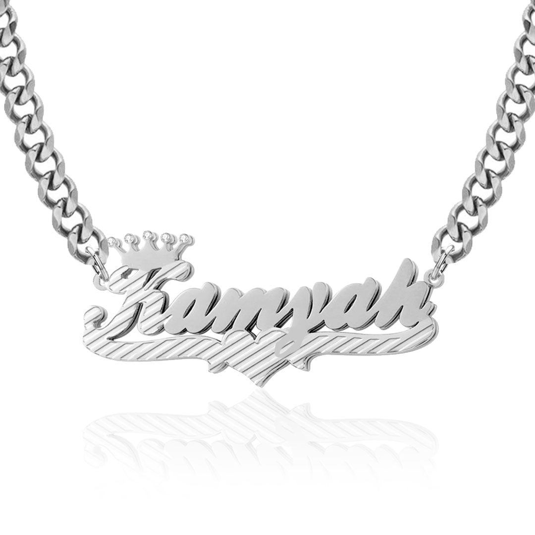 2-Tone Crown 3D Plated Name Necklace