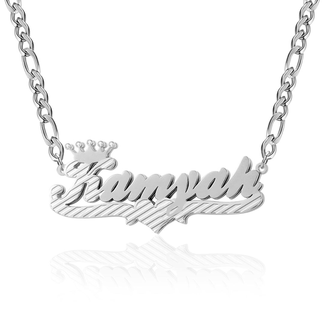 2-Tone Crown 3D Plated Name Necklace