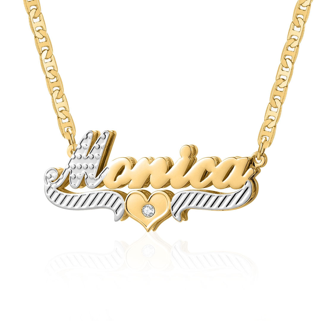 Diamond 2-Tone Heart 3D Plated Name Necklace