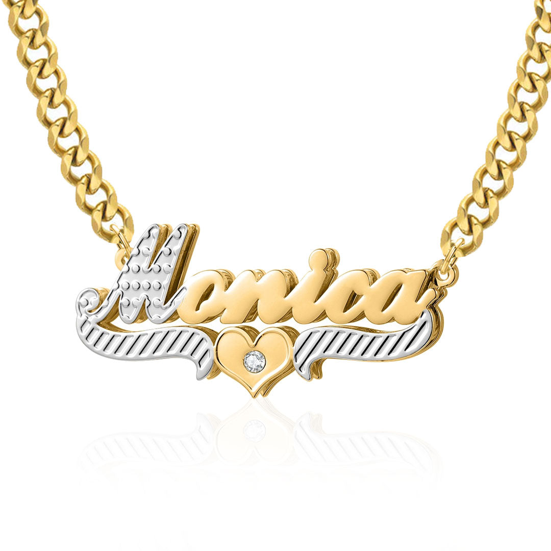 Diamond 2-Tone Heart 3D Plated Name Necklace