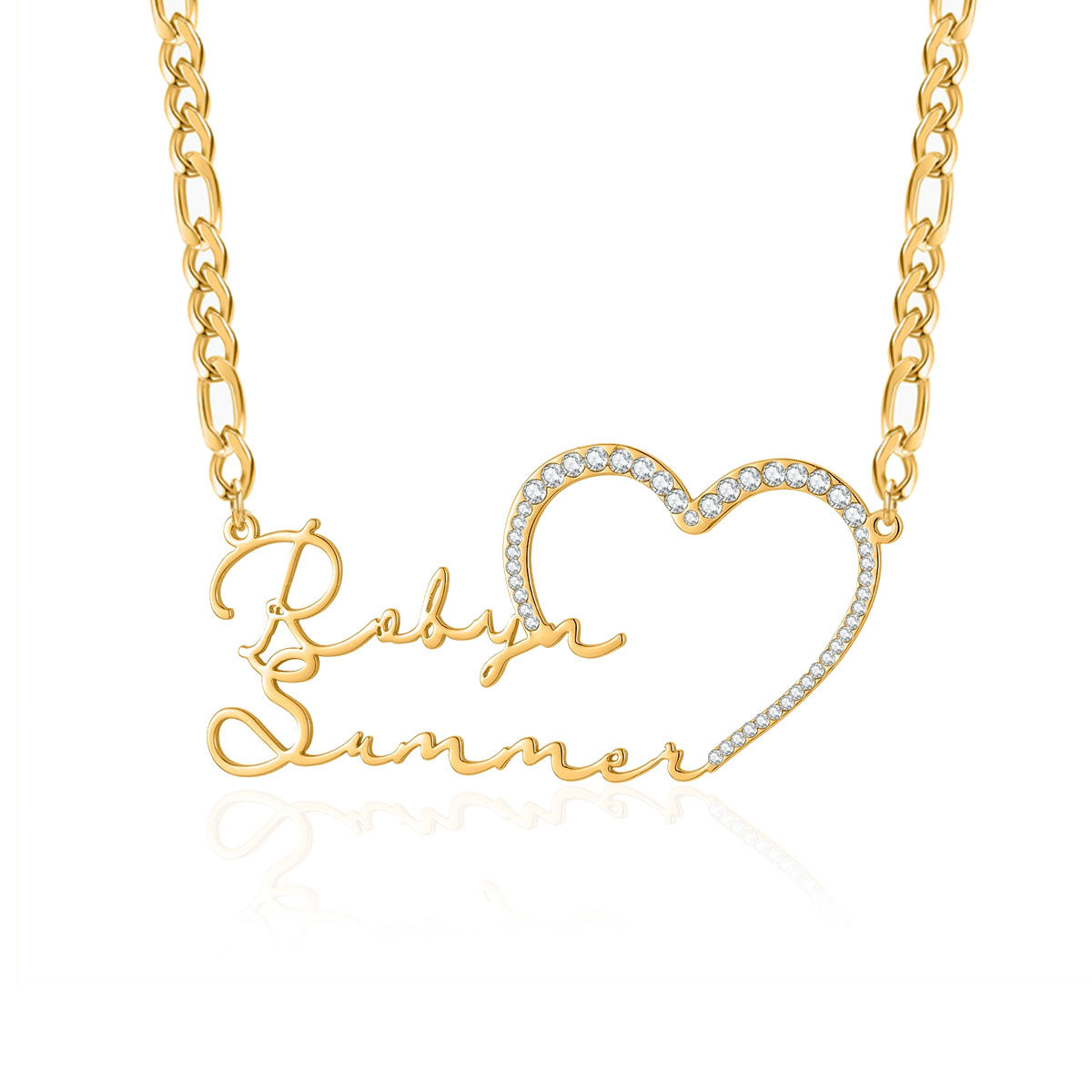 Double Name Heart Iced Name Necklace