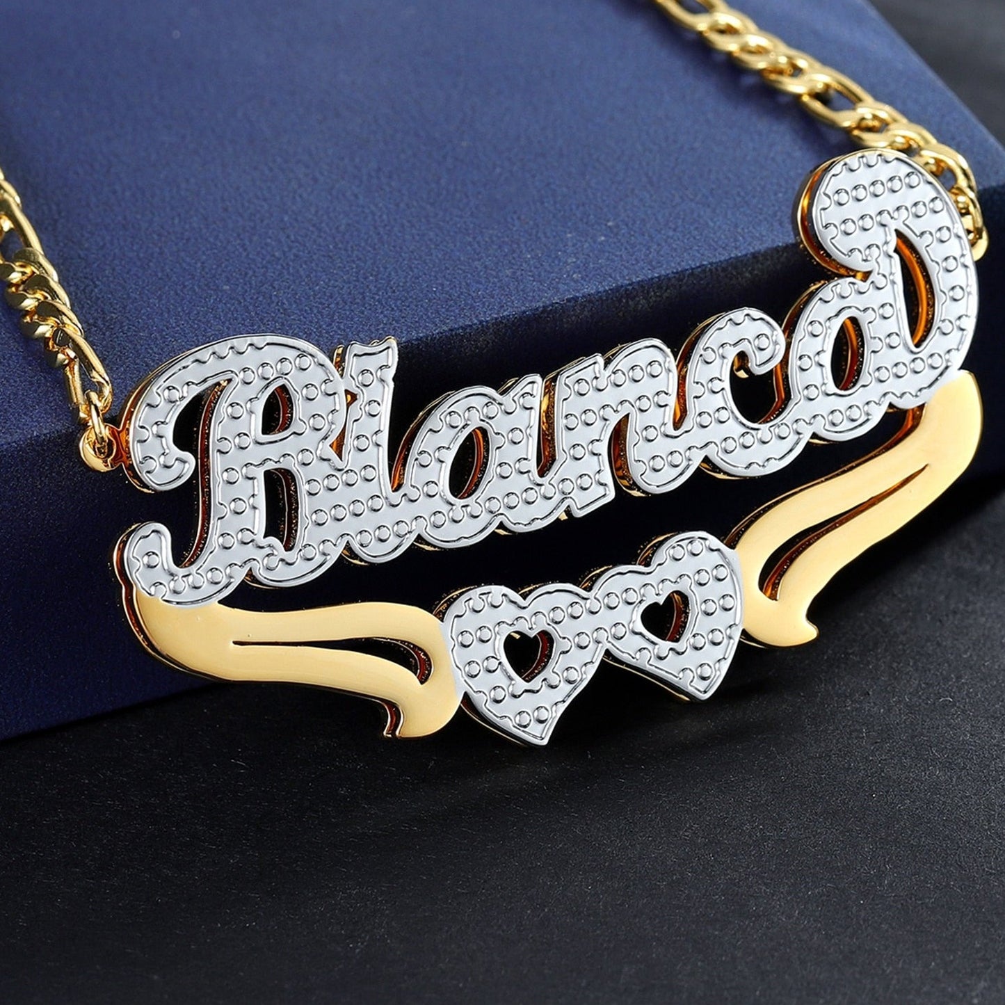 Double Hearted 3D Plated Name Necklace