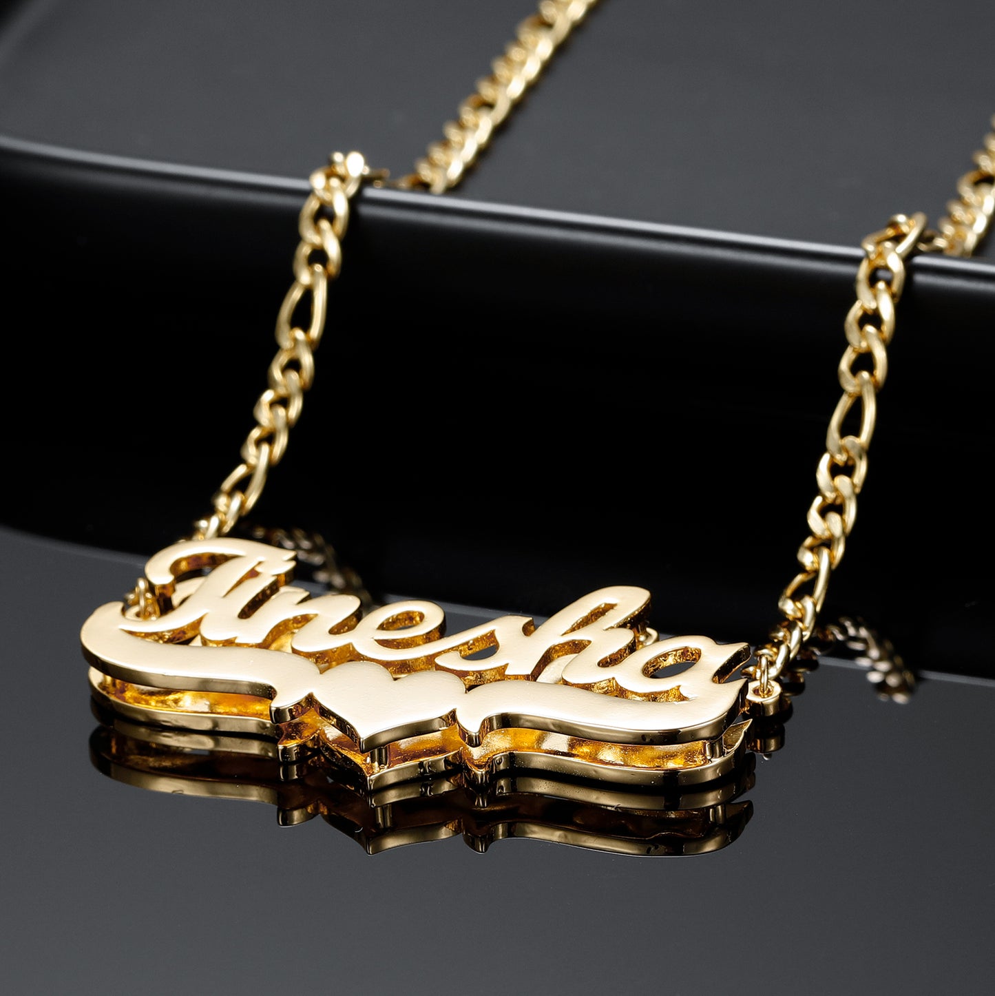 Classic Heart Bar 3D Plated Name Necklace