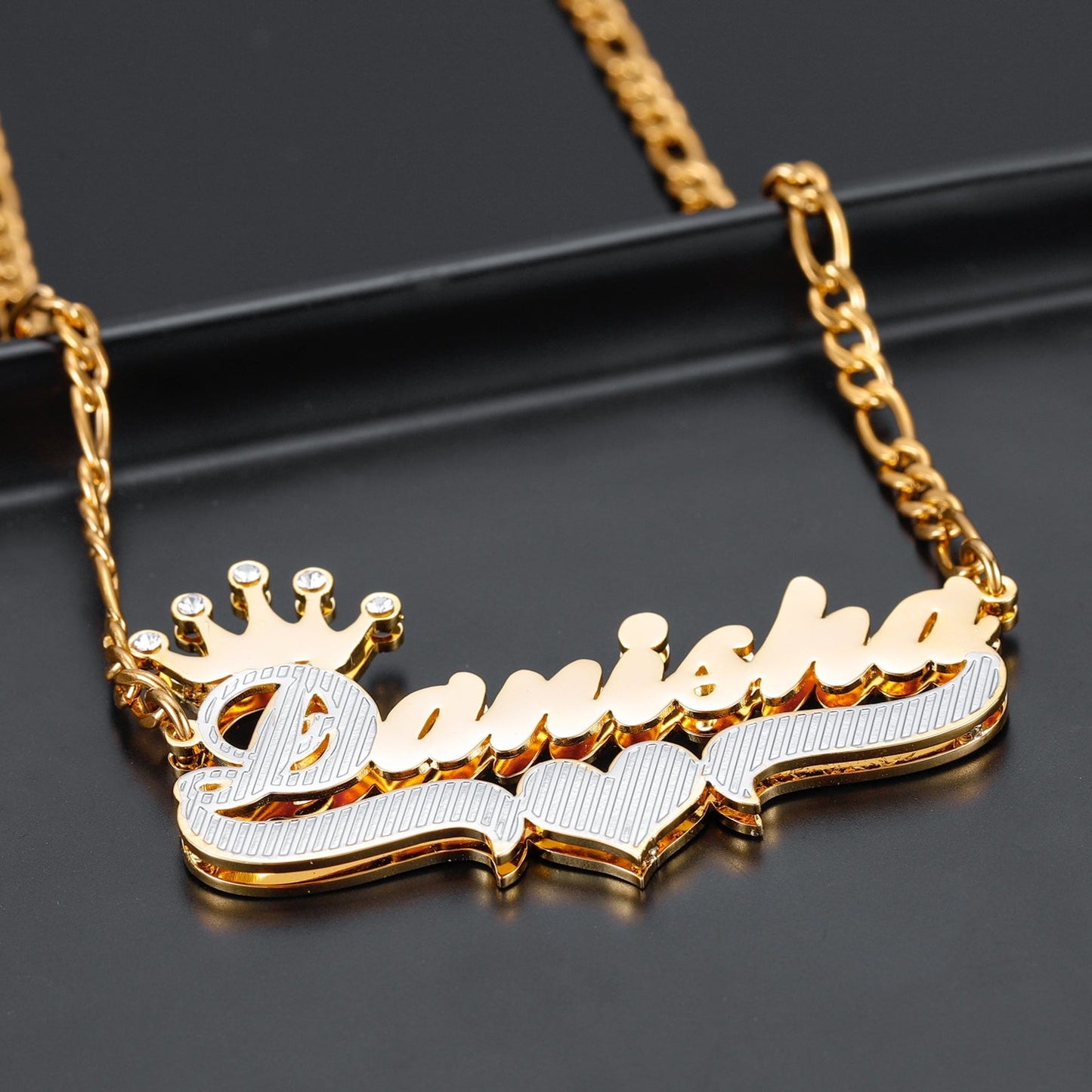 2-Tone Crown 3D Plated Name Necklace