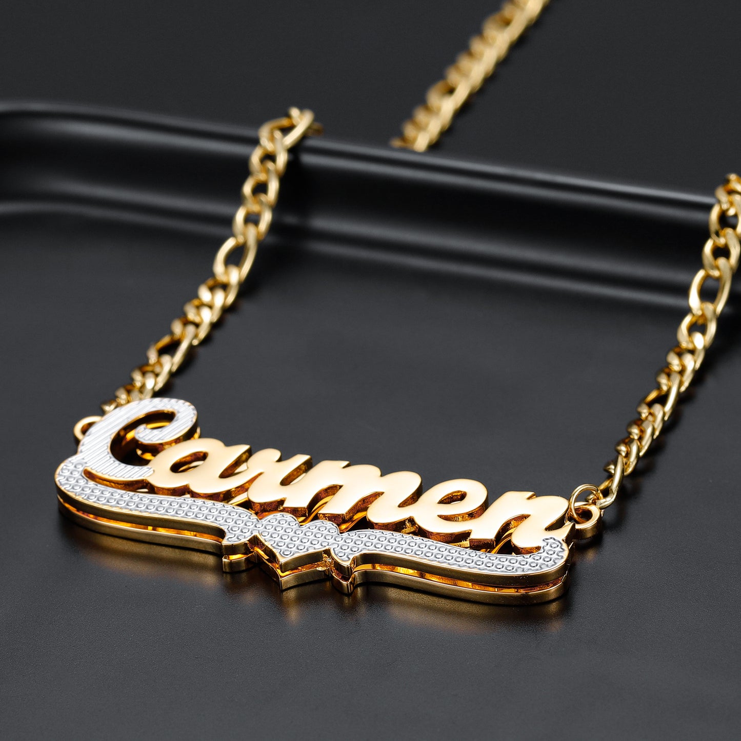 2-Tone Heart Bar 3D Plated Name Necklace