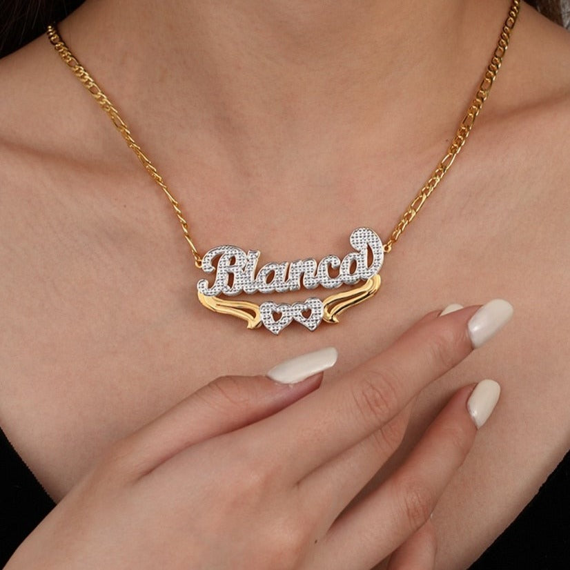 Double Hearted 3D Plated Name Necklace