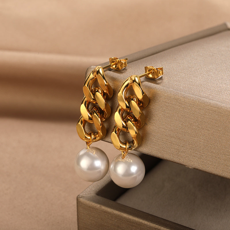 Cuban Earrings w/ Pearl [Gold + Silver]