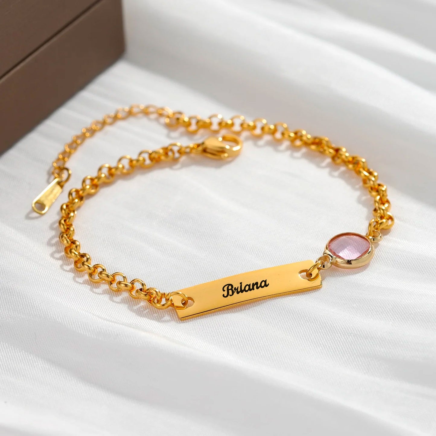 Engraved Birthstone Name Bracelet