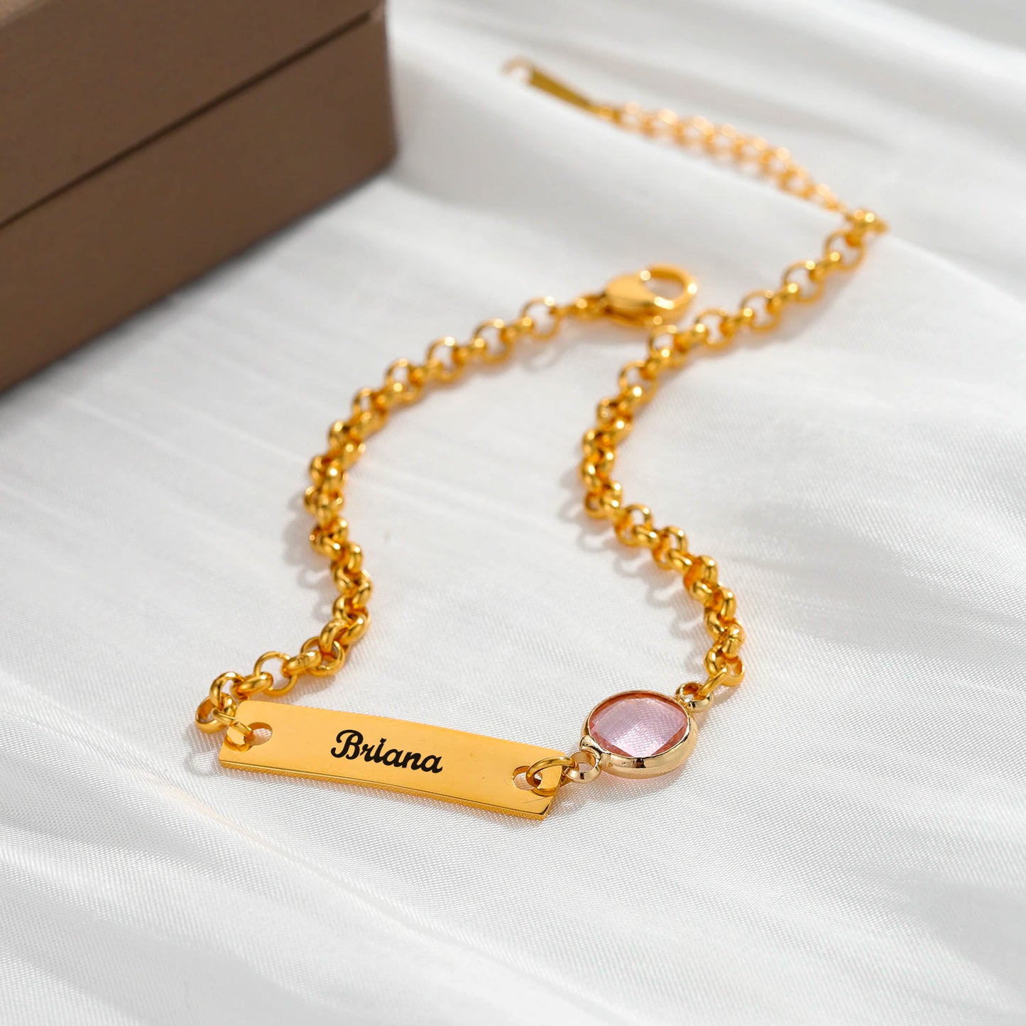 Engraved Birthstone Name Bracelet