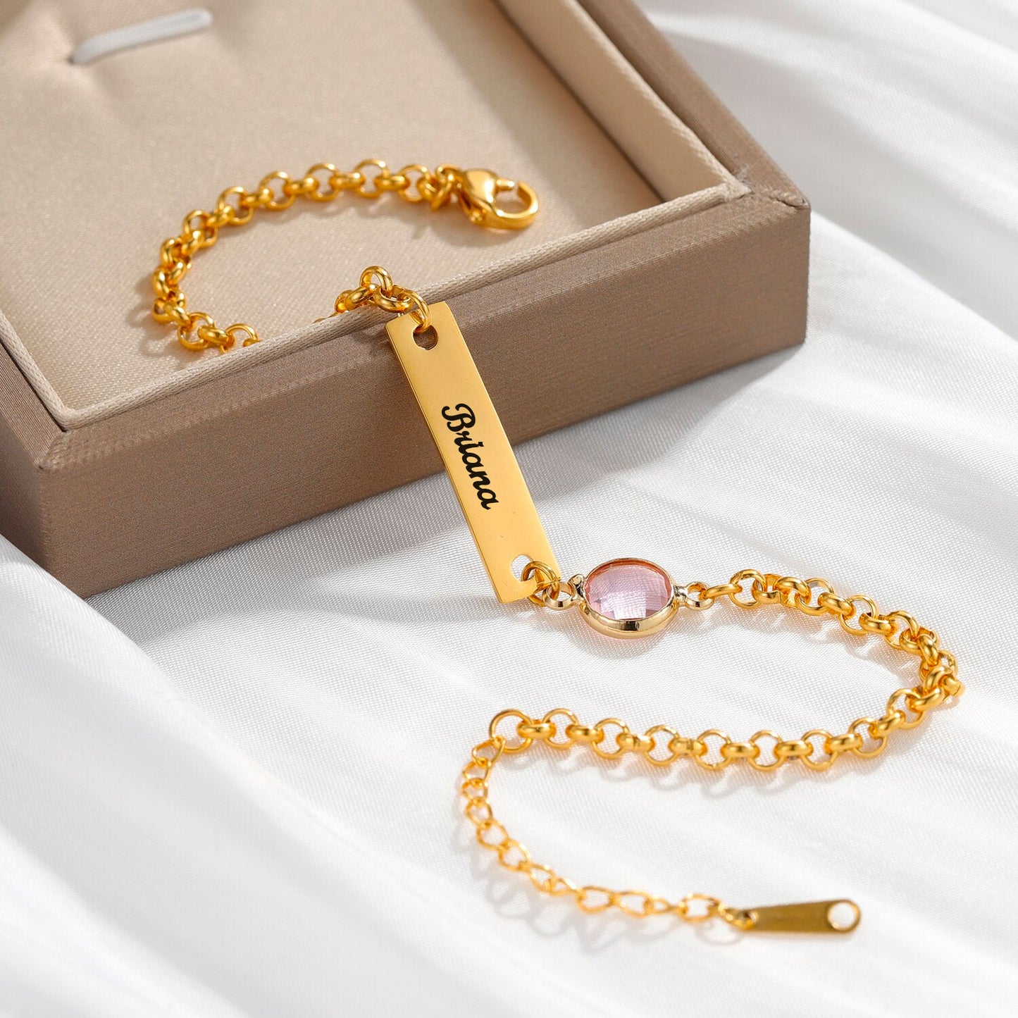 Engraved Birthstone Name Bracelet