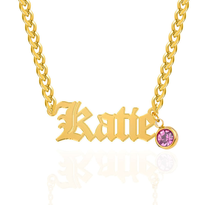 Old English Birthstone Name Necklace