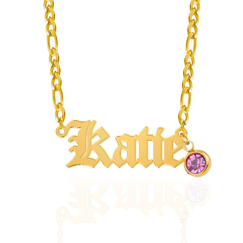 Old English Birthstone Name Necklace