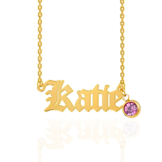 Old English Birthstone Name Necklace